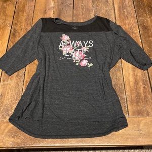 Always late but worth the wait mesh detail tshirt with 3/4 sleeve